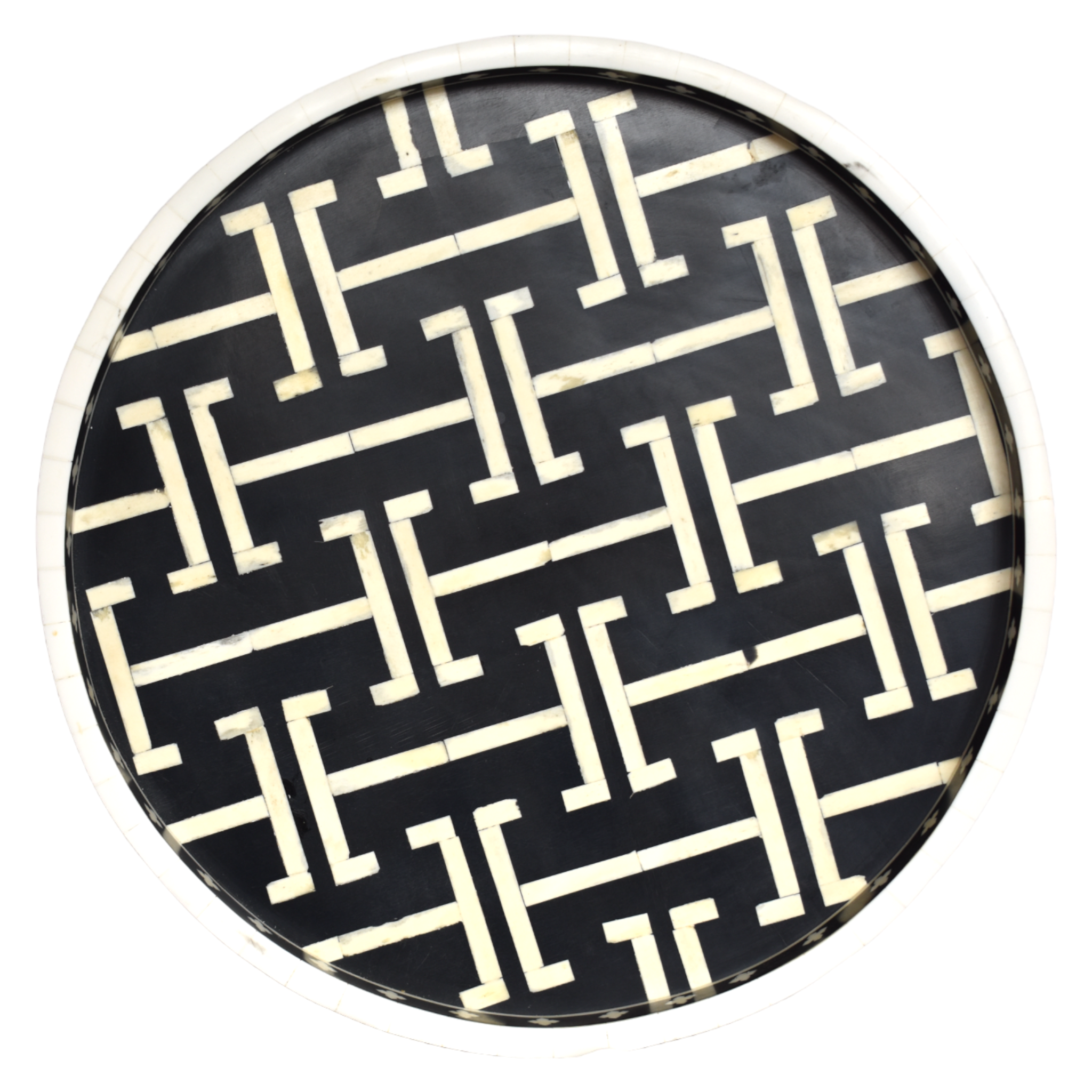 Bone Inlay Round Tray – Chain link Pattern