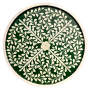 Bone Inlay Round Tray – Emerald Floral Vine