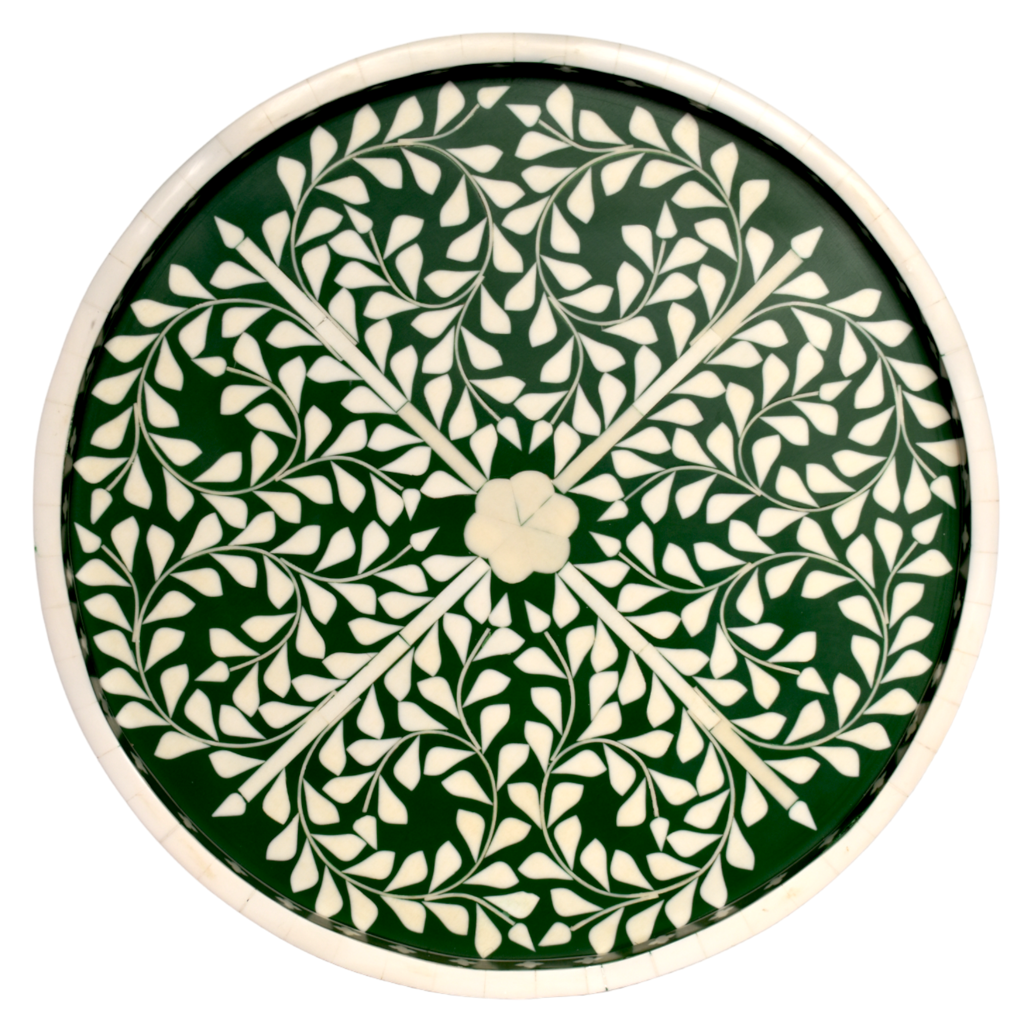 Bone Inlay Round Tray – Emerald Floral Vine