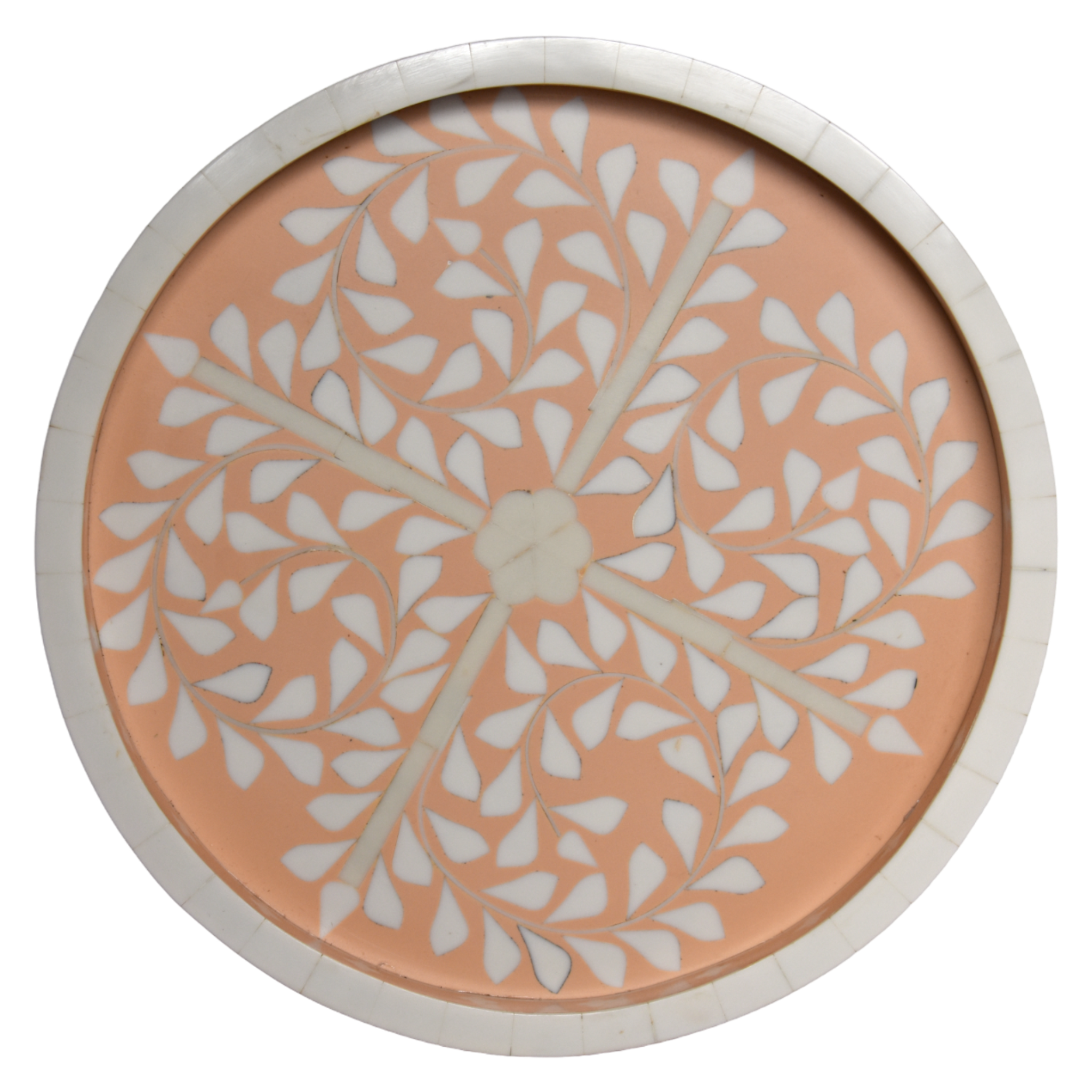Bone Inlay Round Tray- "Floral Vine pattern" Collection