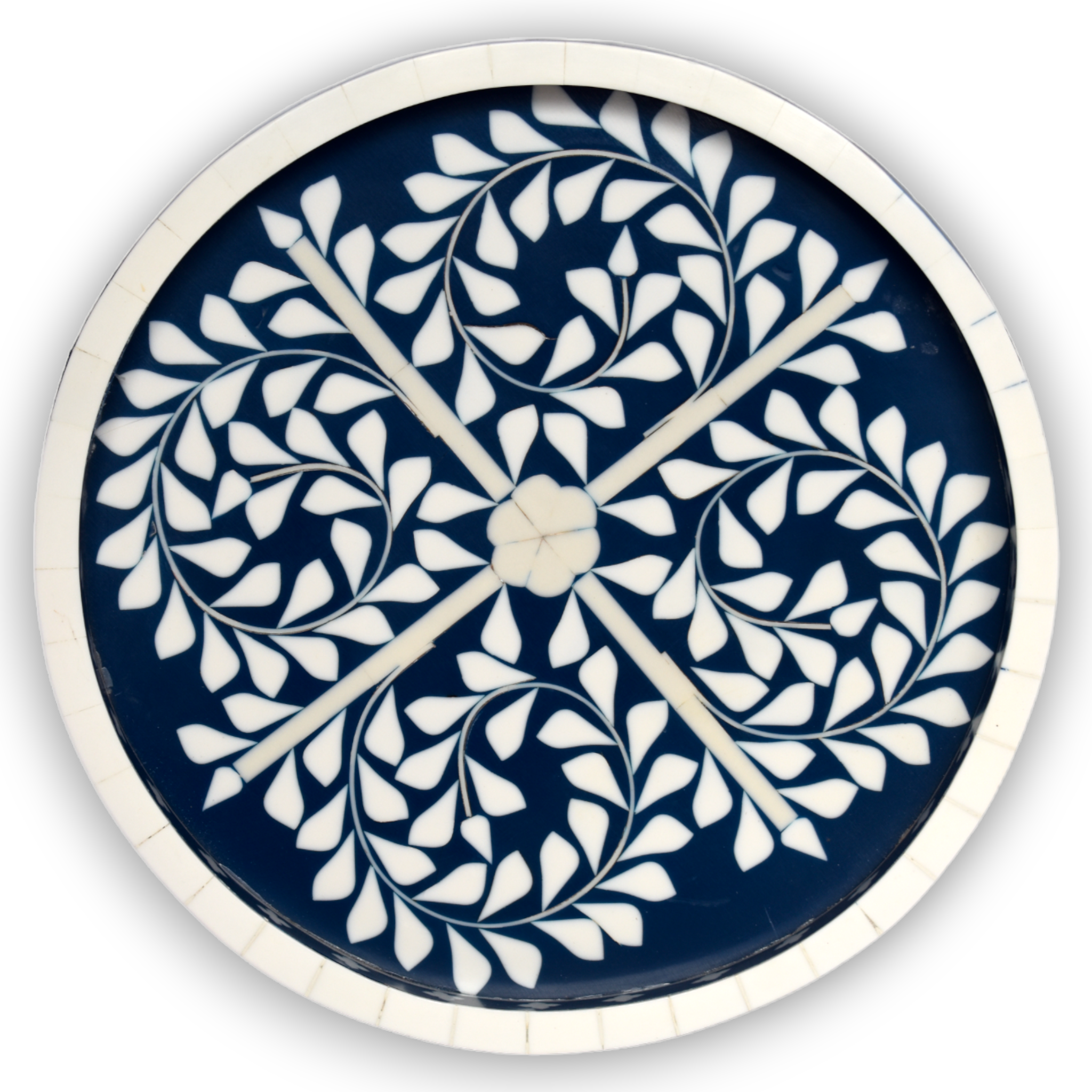 Bone Inlay Round Tray- "Floral Vine pattern" Collection