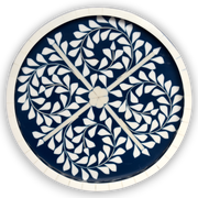 Bone Inlay Round Tray – Geometric Vine Pattern