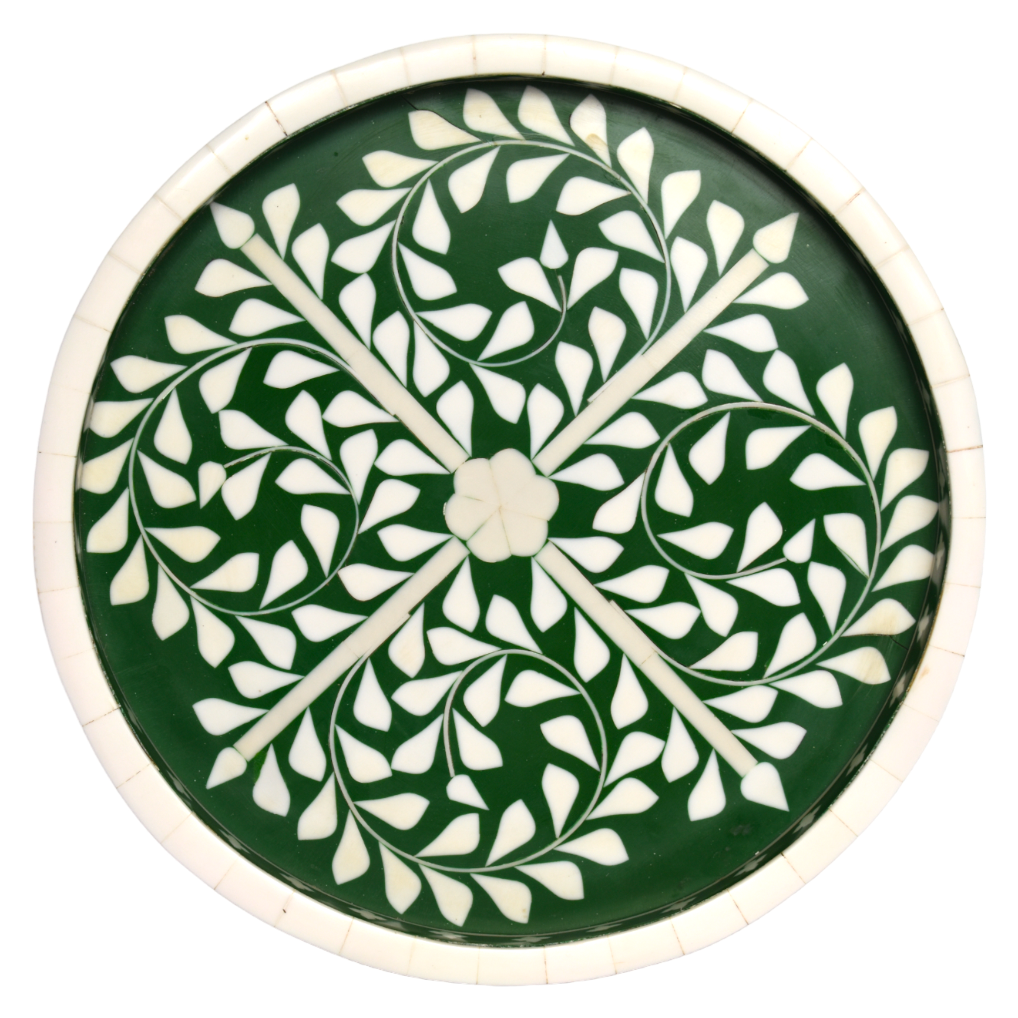 Bone Inlay Round Tray- "Floral Vine pattern" Collection