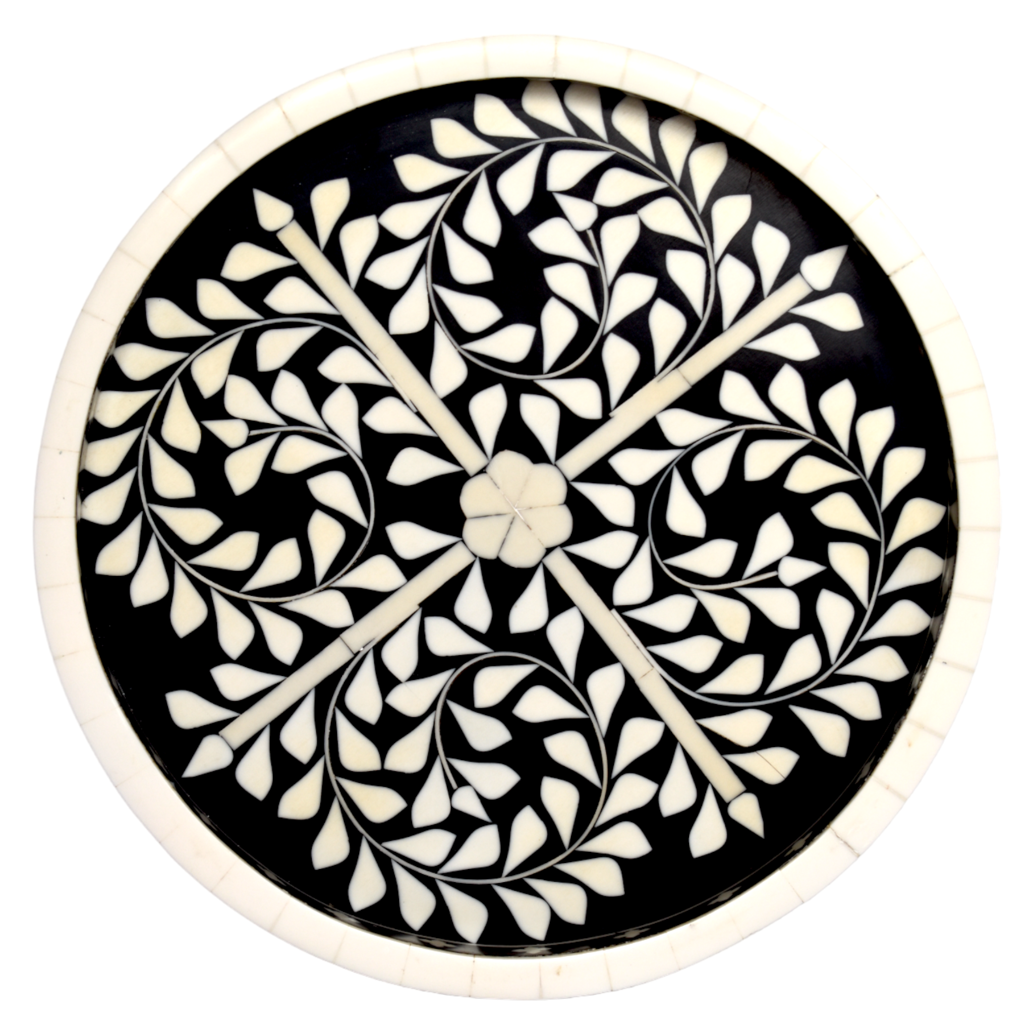Bone Inlay Round Tray- "Floral Vine pattern" Collection