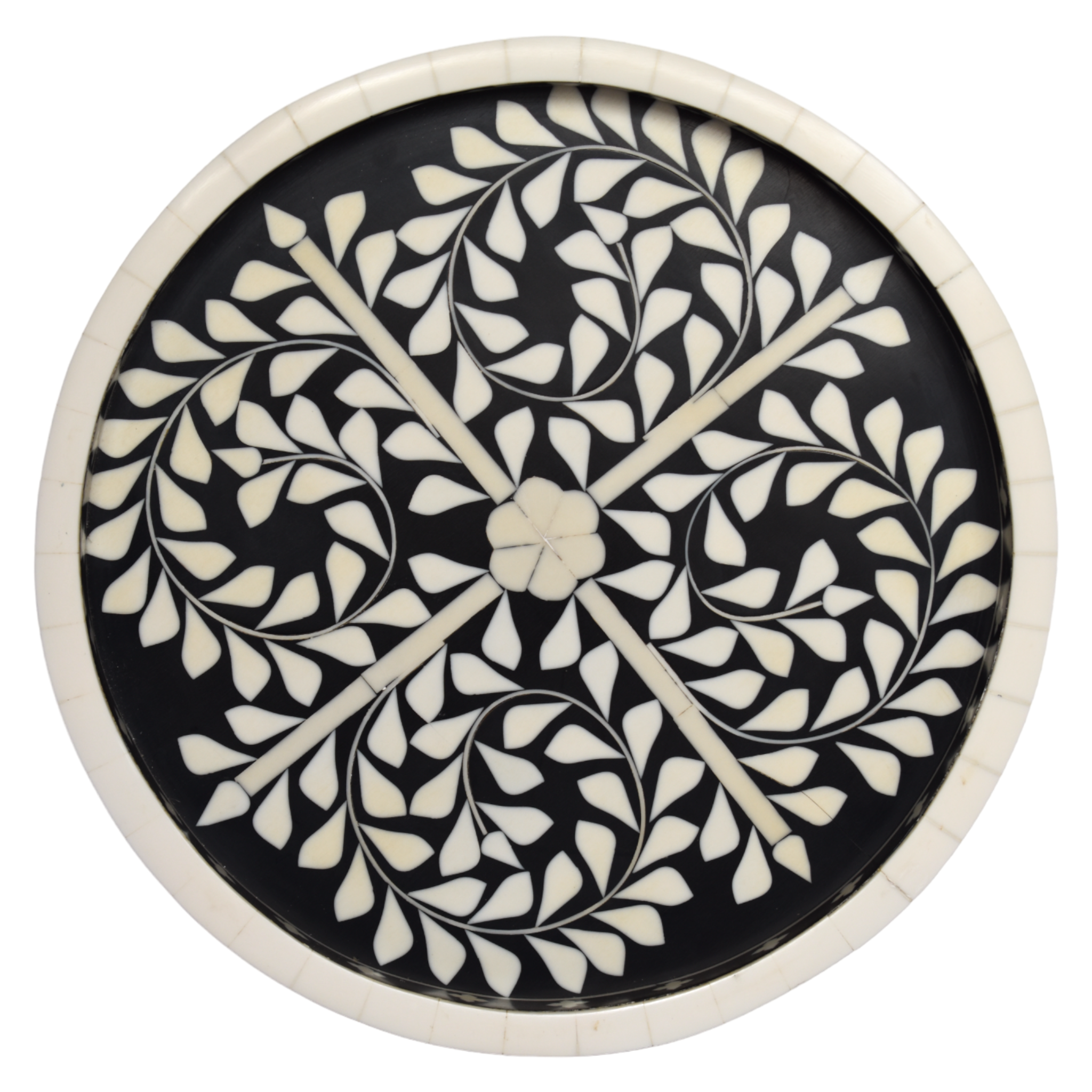 Bone Inlay Round Tray- "Floral Vine pattern" Collection
