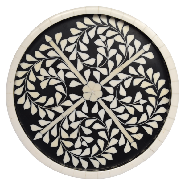 Bone Inlay Round Tray- "Floral Vine pattern" Collection