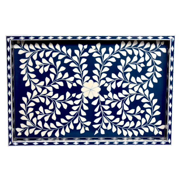 Bone Inlay Rectangle Tray – Indigo Vine Pattern