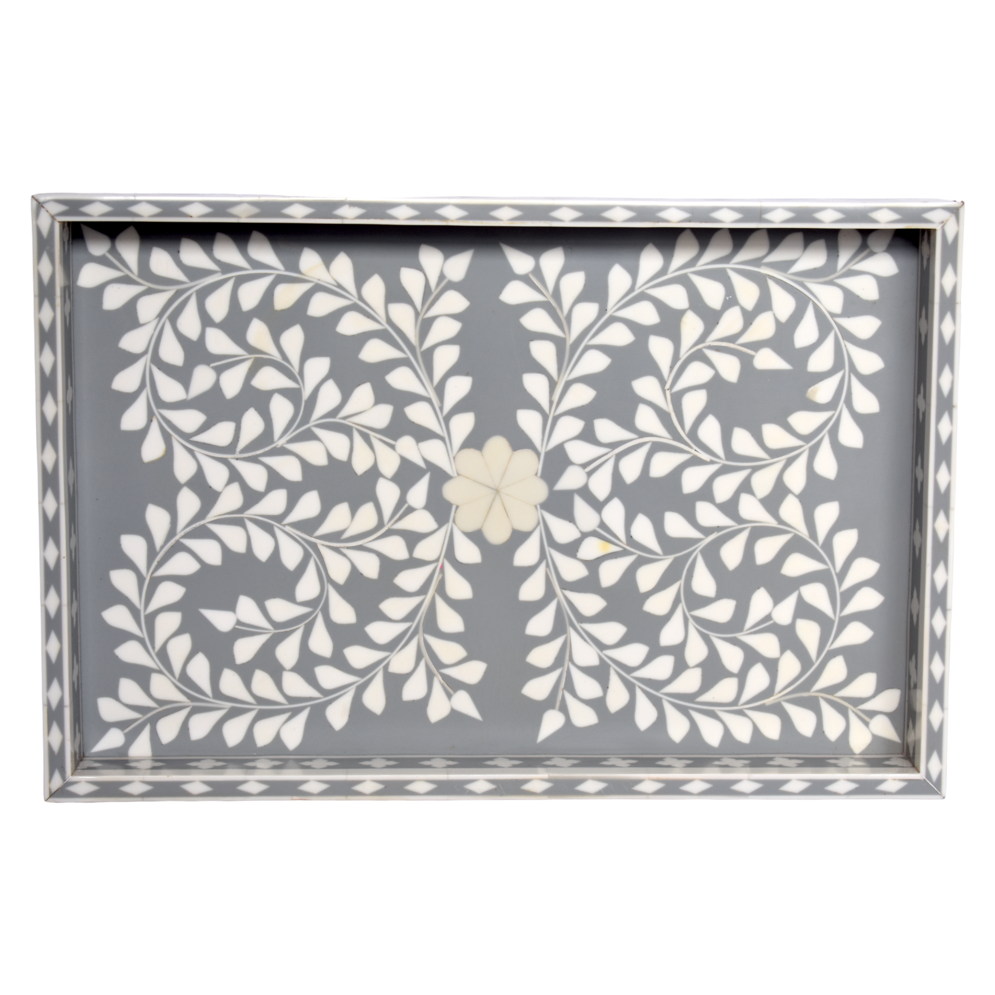 Bone Inlay Rectangle Tray – Indigo Vine Pattern