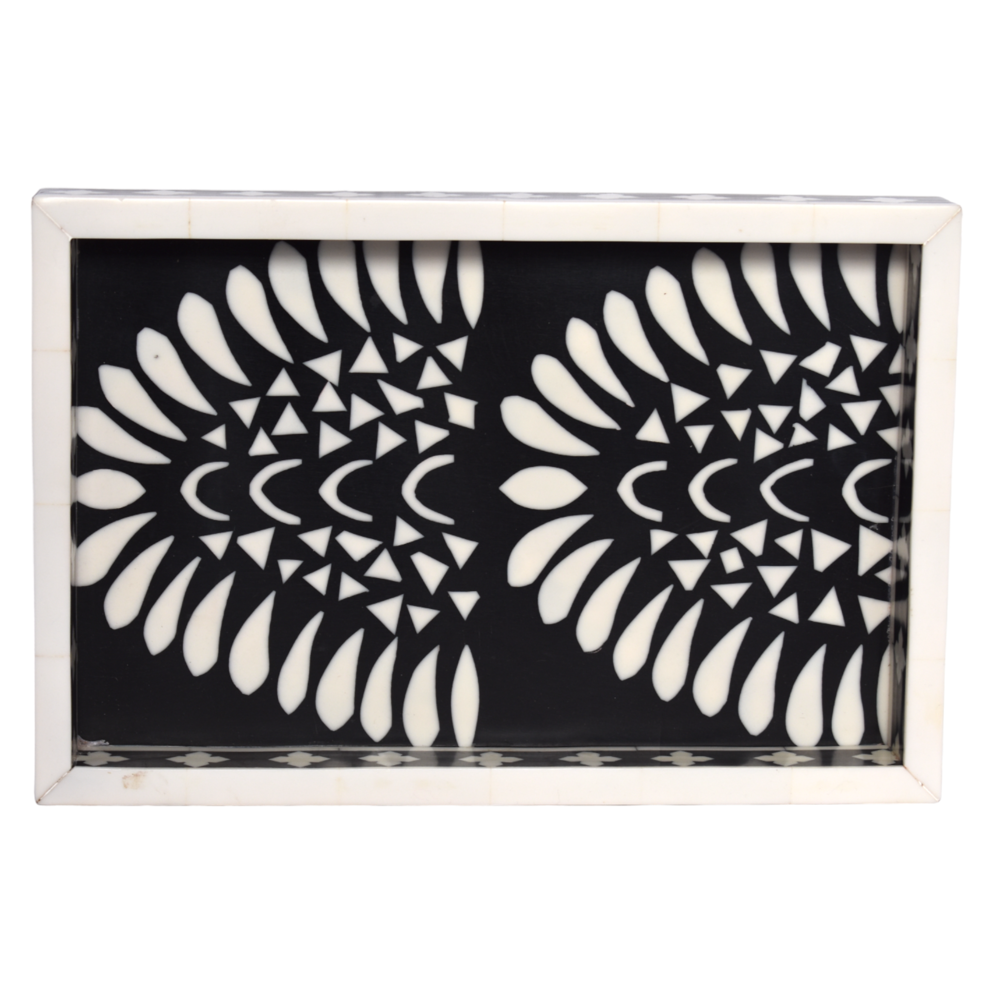 Bone Inlay Rectangle Tray – Fan Motif