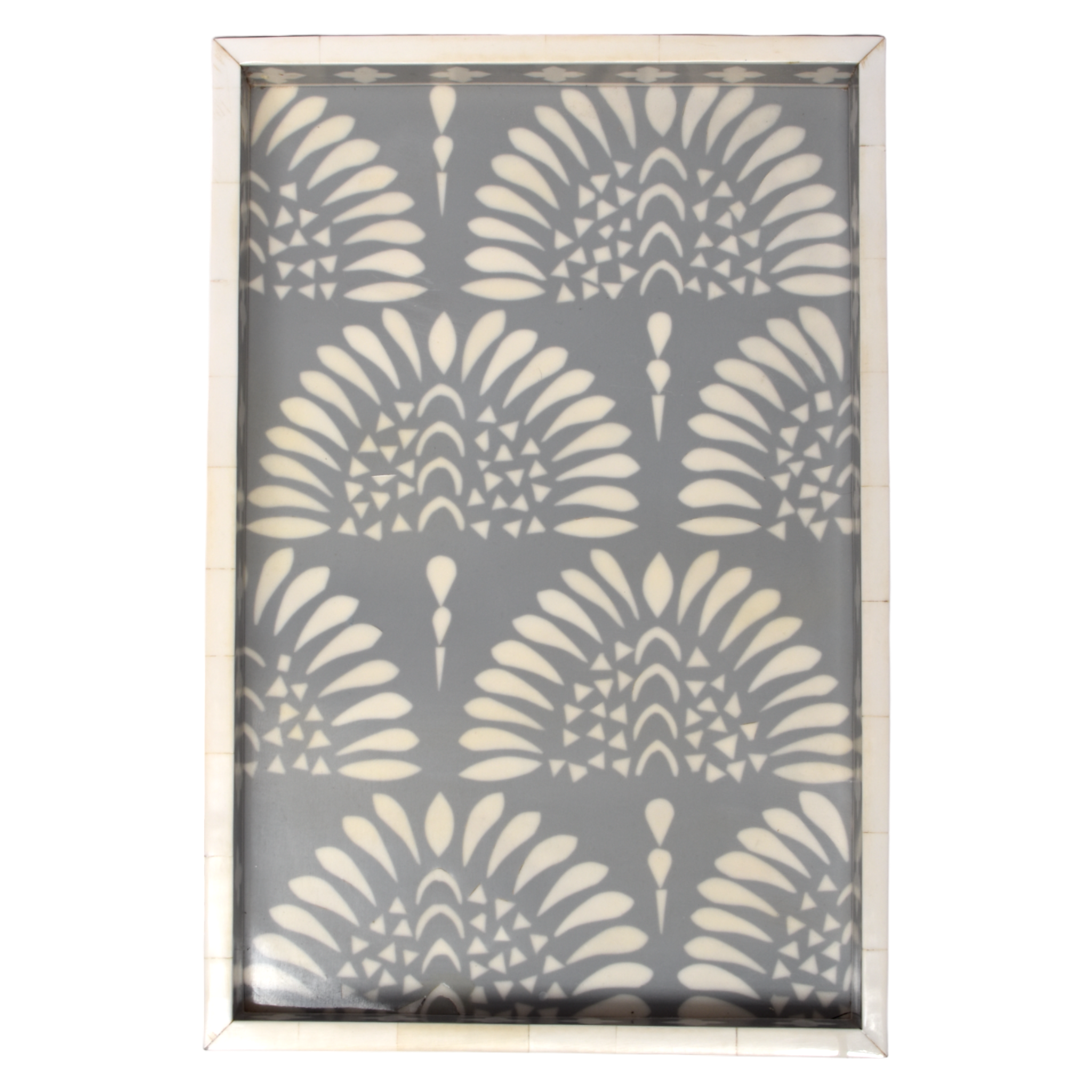 Bone Inlay Rectangle Tray – Fan Motif