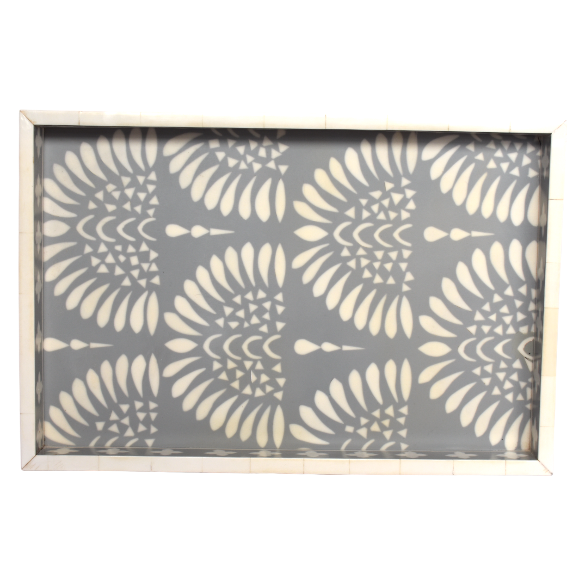 Bone Inlay Rectangle Tray – Fan Motif