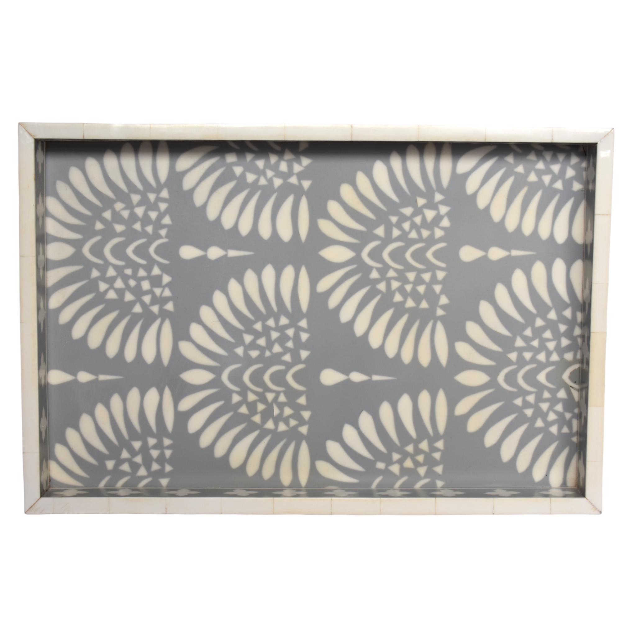 Bone Inlay Rectangle Tray – Fan Motif