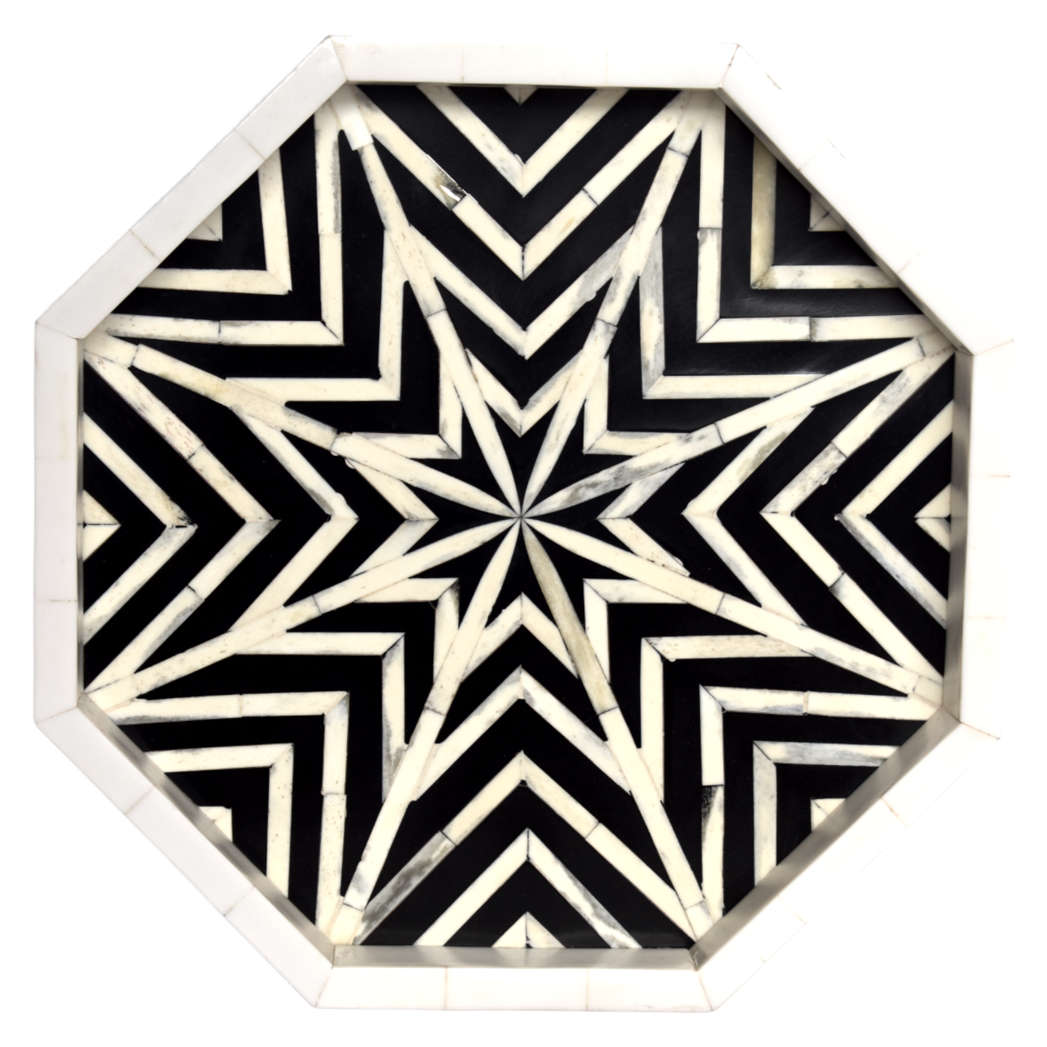Bone Inlay Octagon Tray – Black & White Starburst