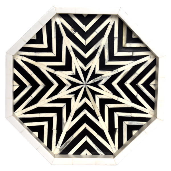 Bone Inlay Octagon Tray – Black & White Starburst