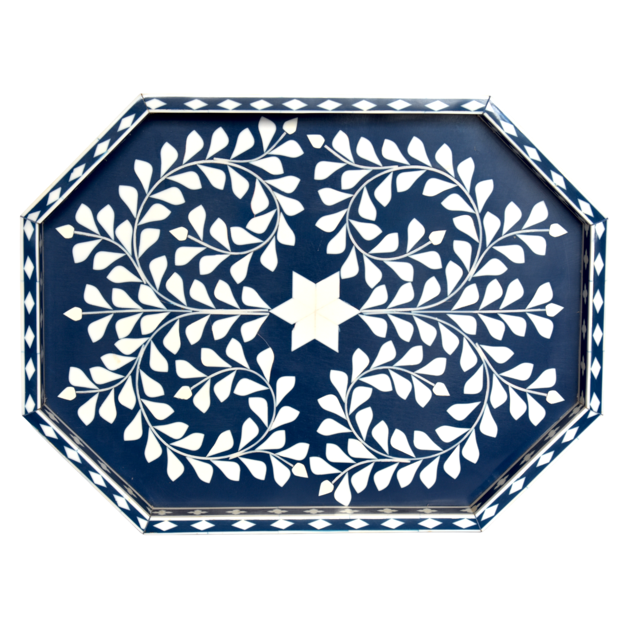 Bone Inlay Octagon Tray – Indigo Vine Pattern