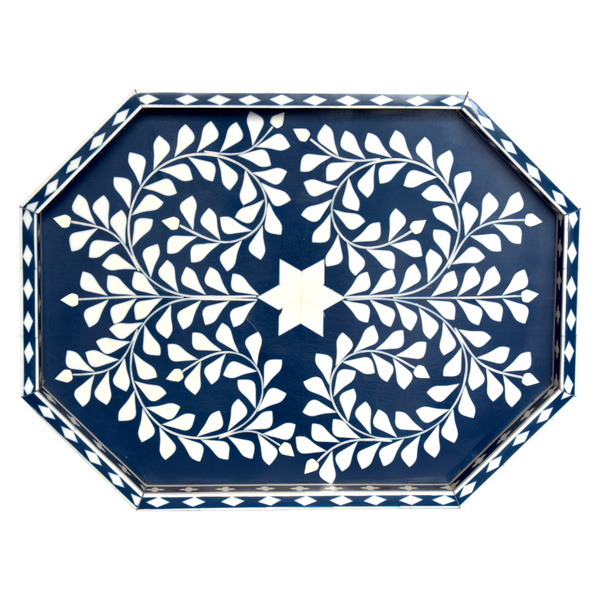 Bone Inlay Octagon Tray – Indigo Vine Pattern
