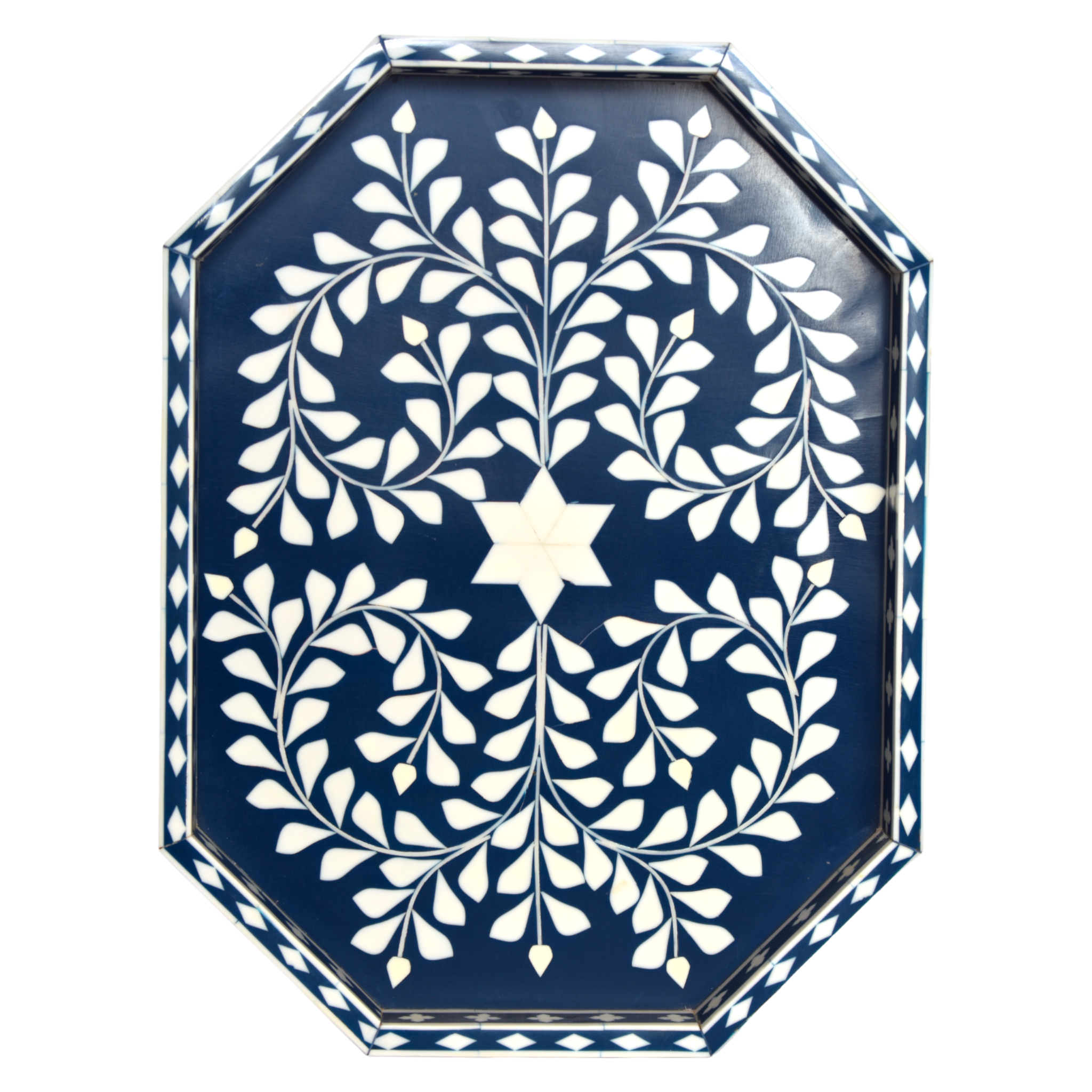 Bone Inlay Octagon Tray – Indigo Vine Pattern