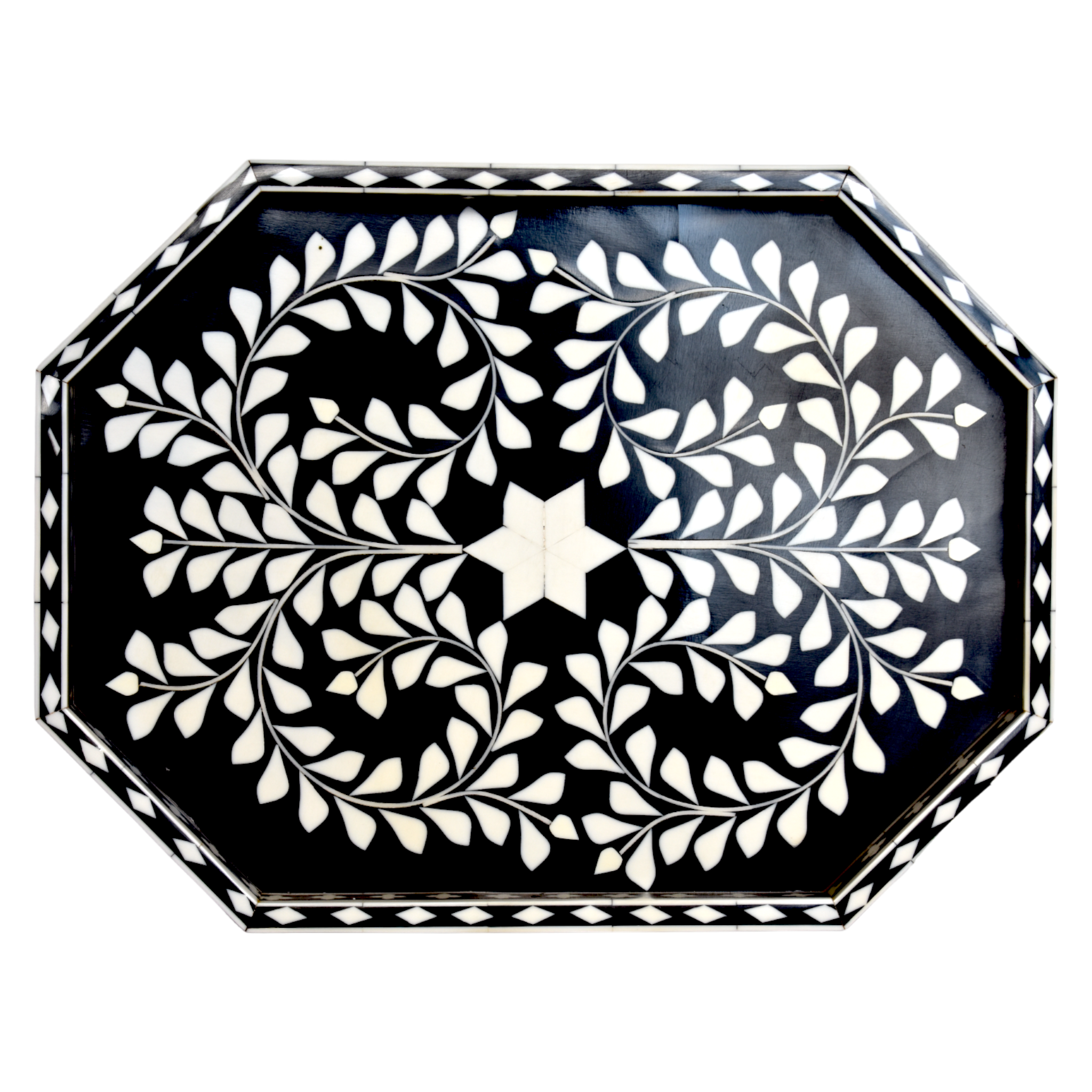 Bone Inlay Octagon Tray – Indigo Vine Pattern