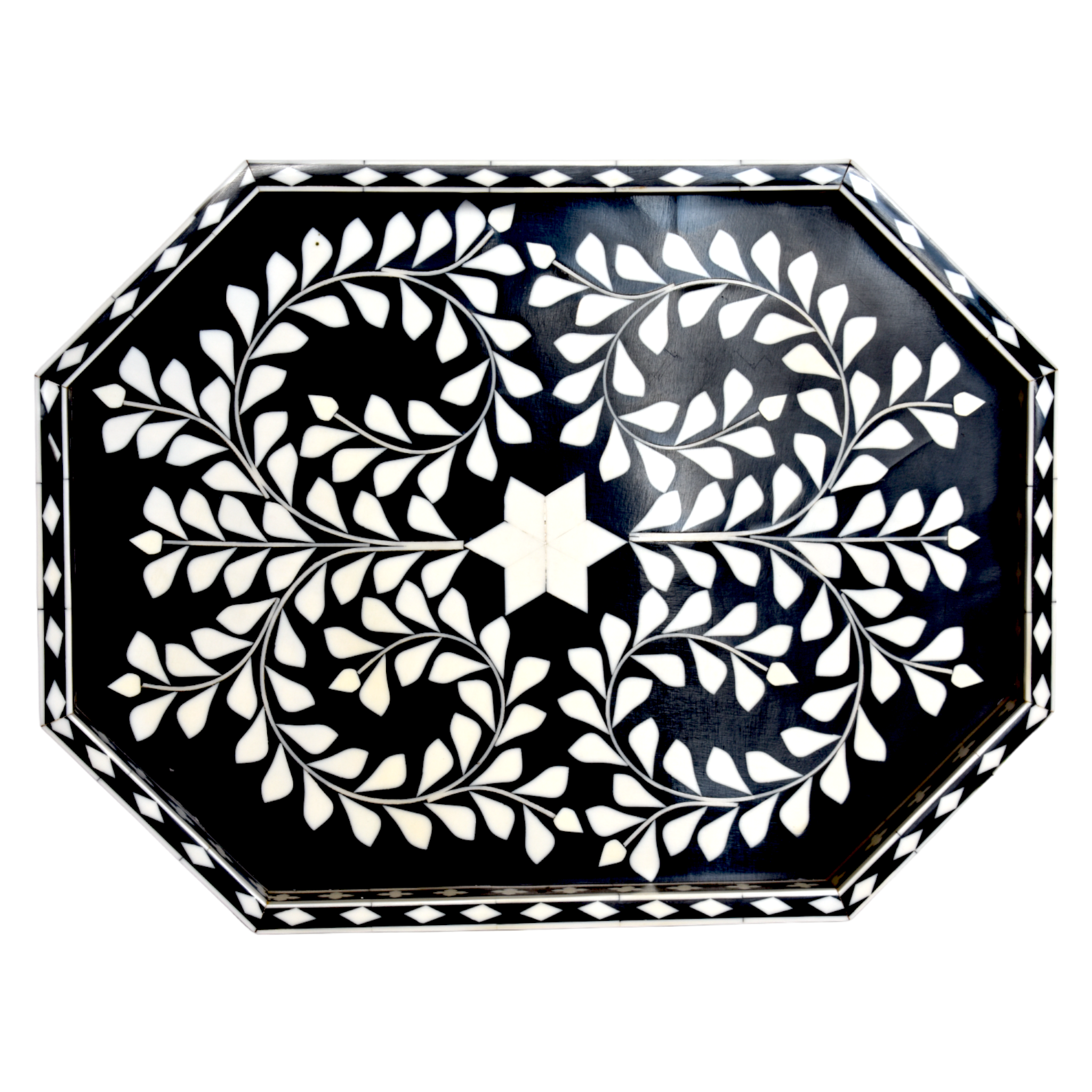 Bone Inlay Octagon Tray – Indigo Vine Pattern