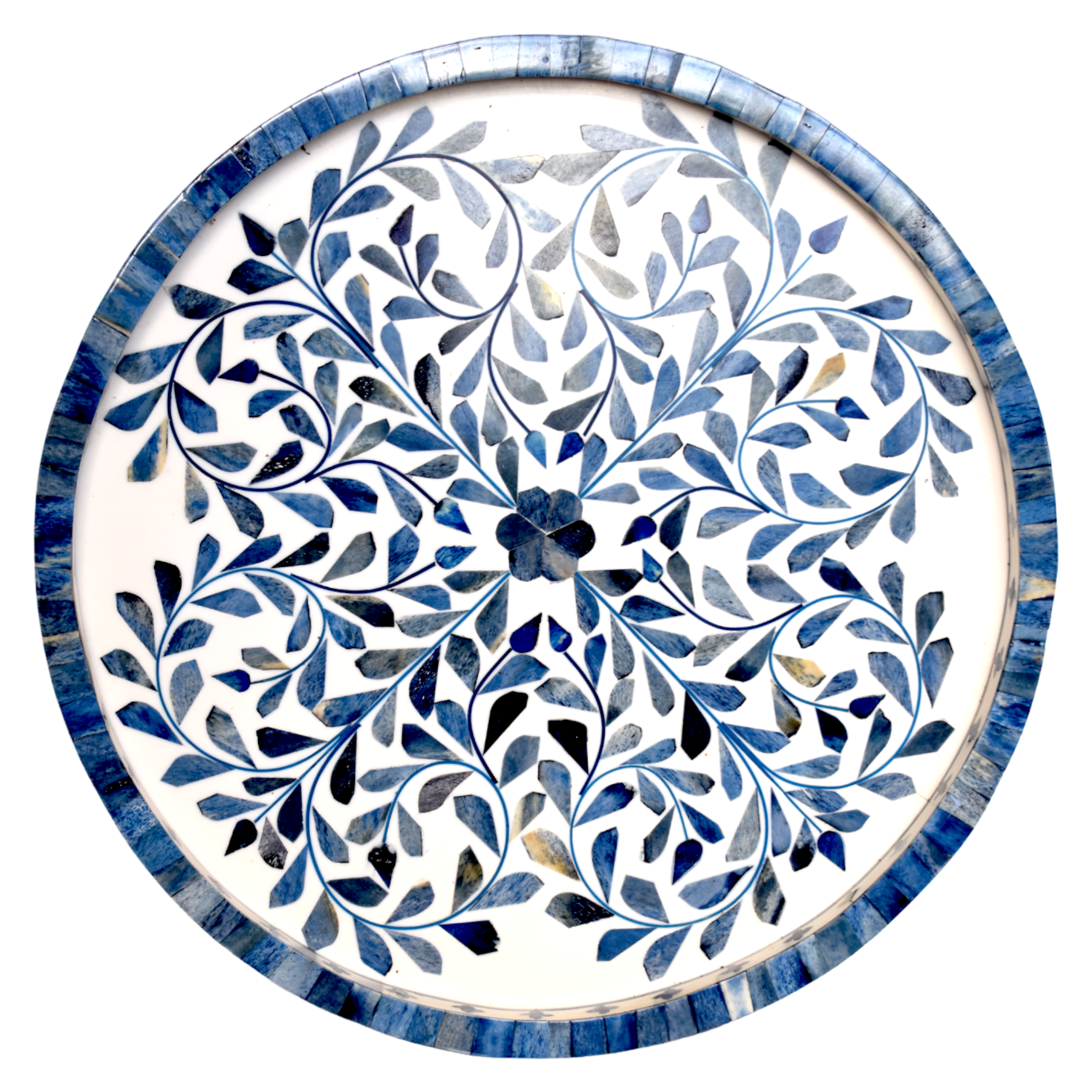 Colored Blue Bone Inlay on white Base- 