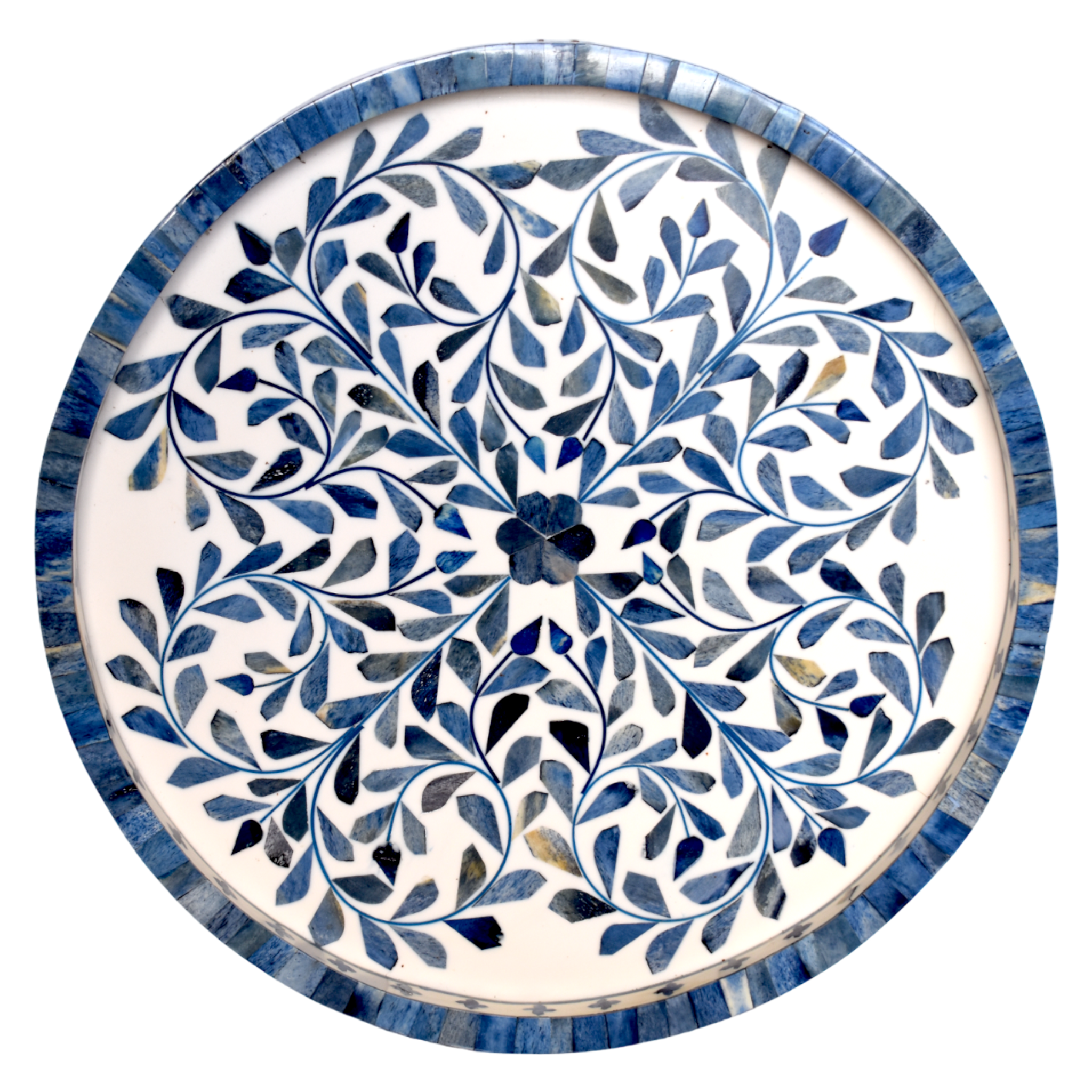 Colored Blue Bone Inlay on white Base- 