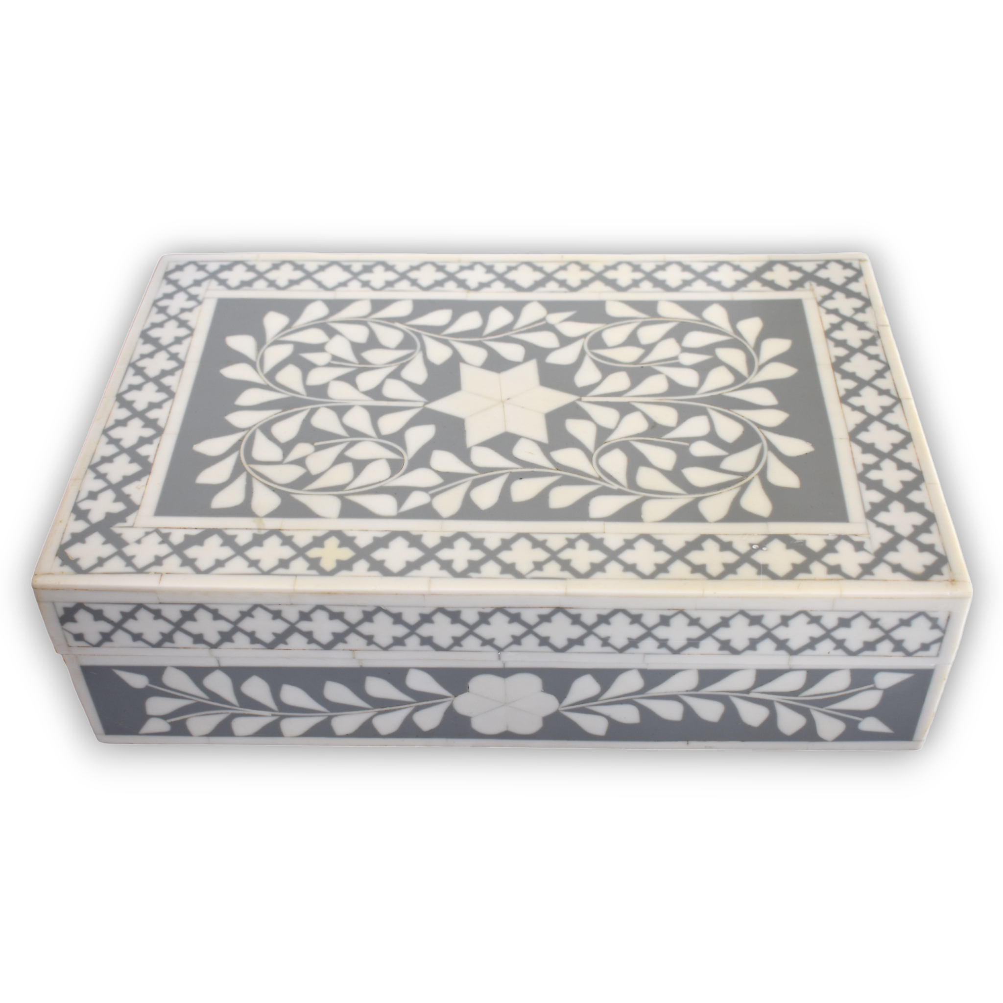 Bone Inlay Decorative Storage Box – Floral Vine Pattern (Large)