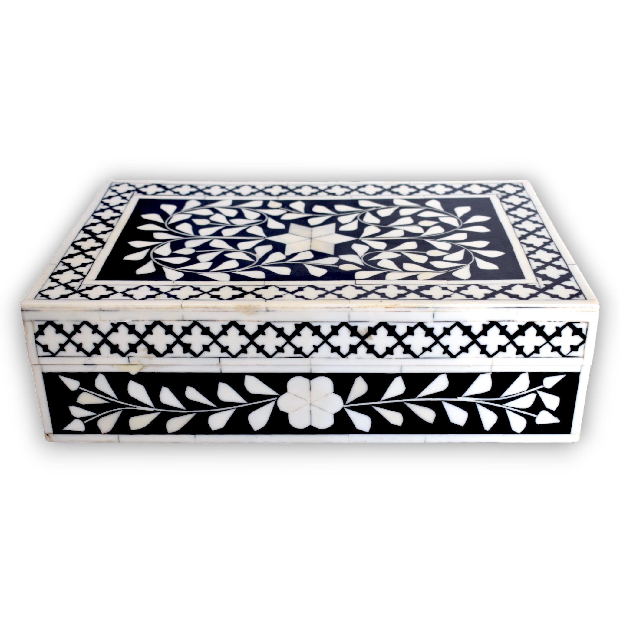 Bone Inlay Decorative Storage Box – Floral Vine Pattern (Large)