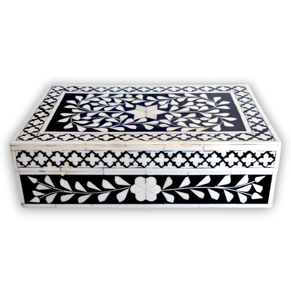 Bone Inlay Decorative Storage Box – Floral Vine Pattern (Large)