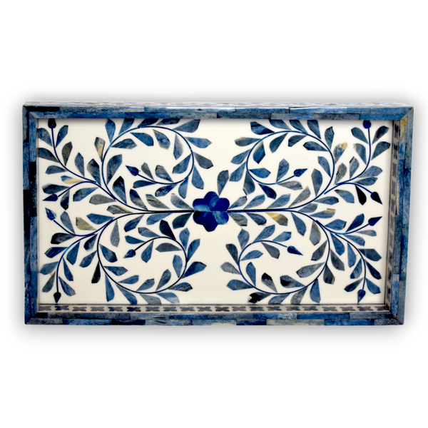 Bone Inlay Rectangle Tray – Botanical Vine Pattern