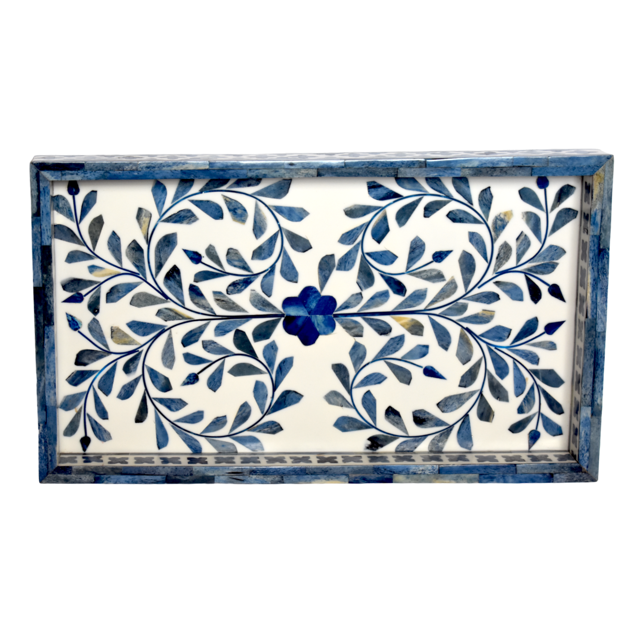 Bone Inlay Rectangle Tray – Botanical Vine Pattern