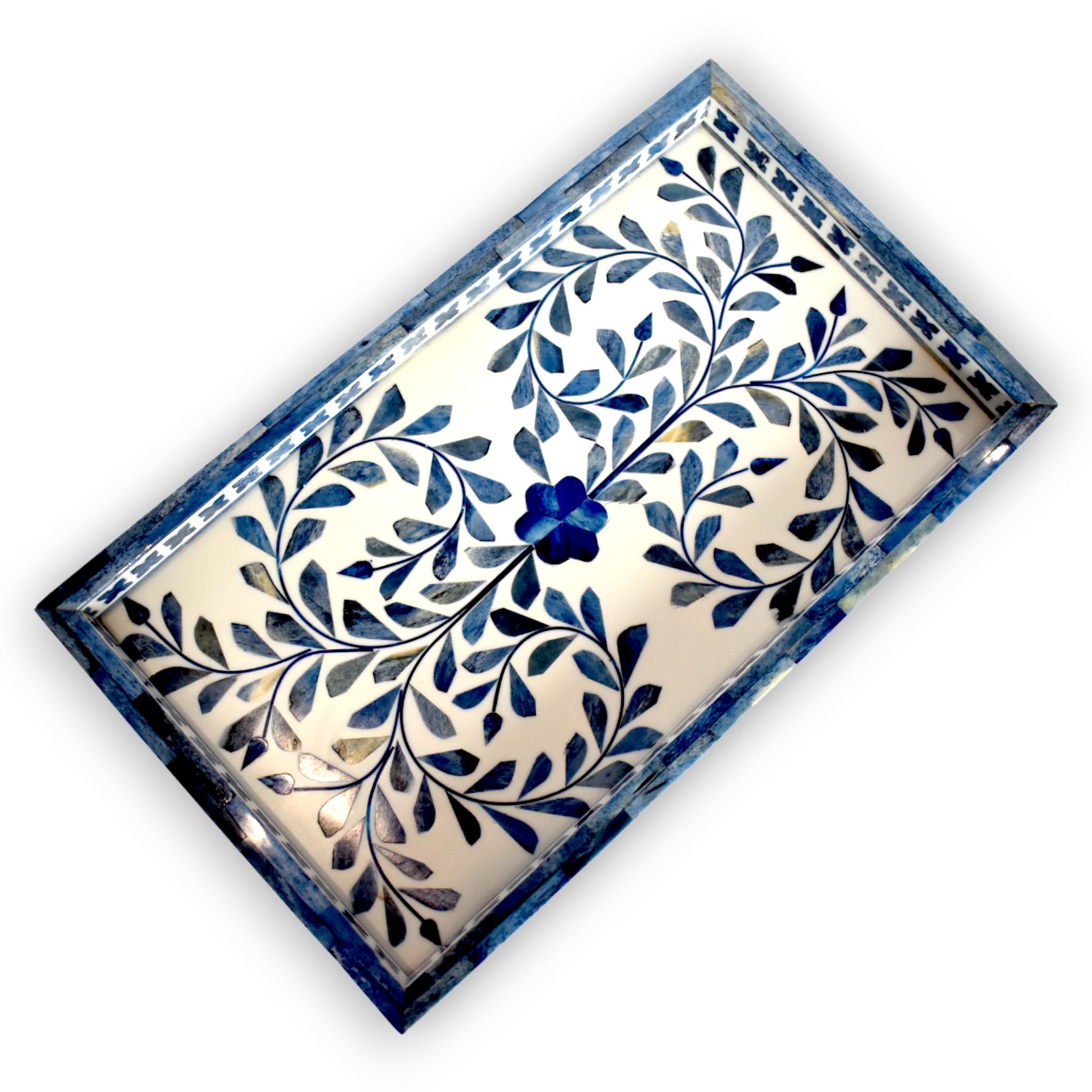 Bone Inlay Rectangle Tray – Botanical Vine Pattern