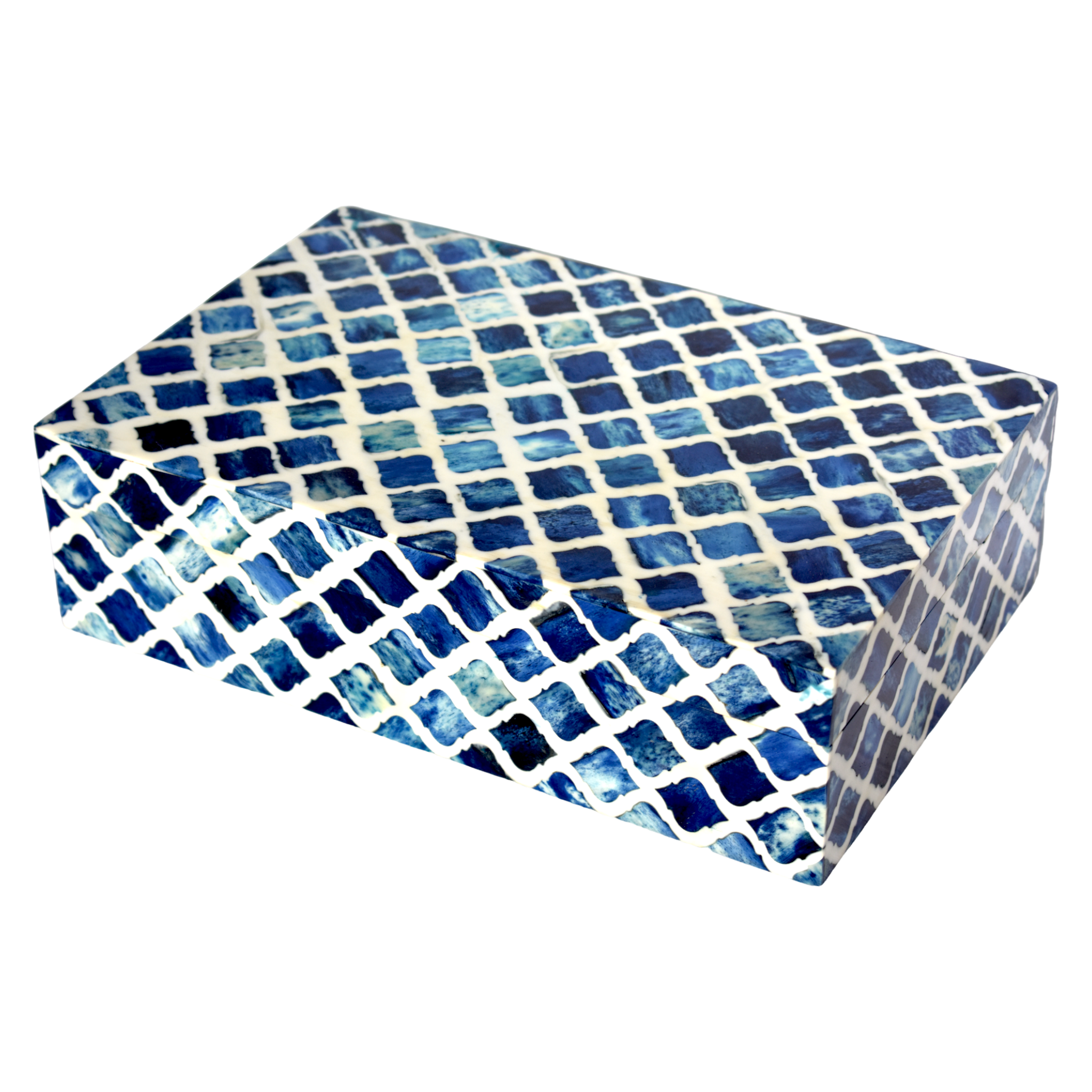 Bone Inlay Box – Indigo Mosaic Pattern