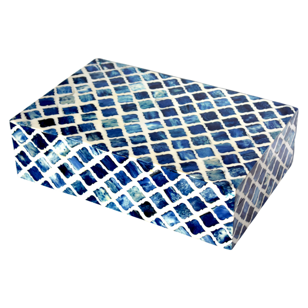 Bone Inlay Box – Indigo Mosaic Pattern