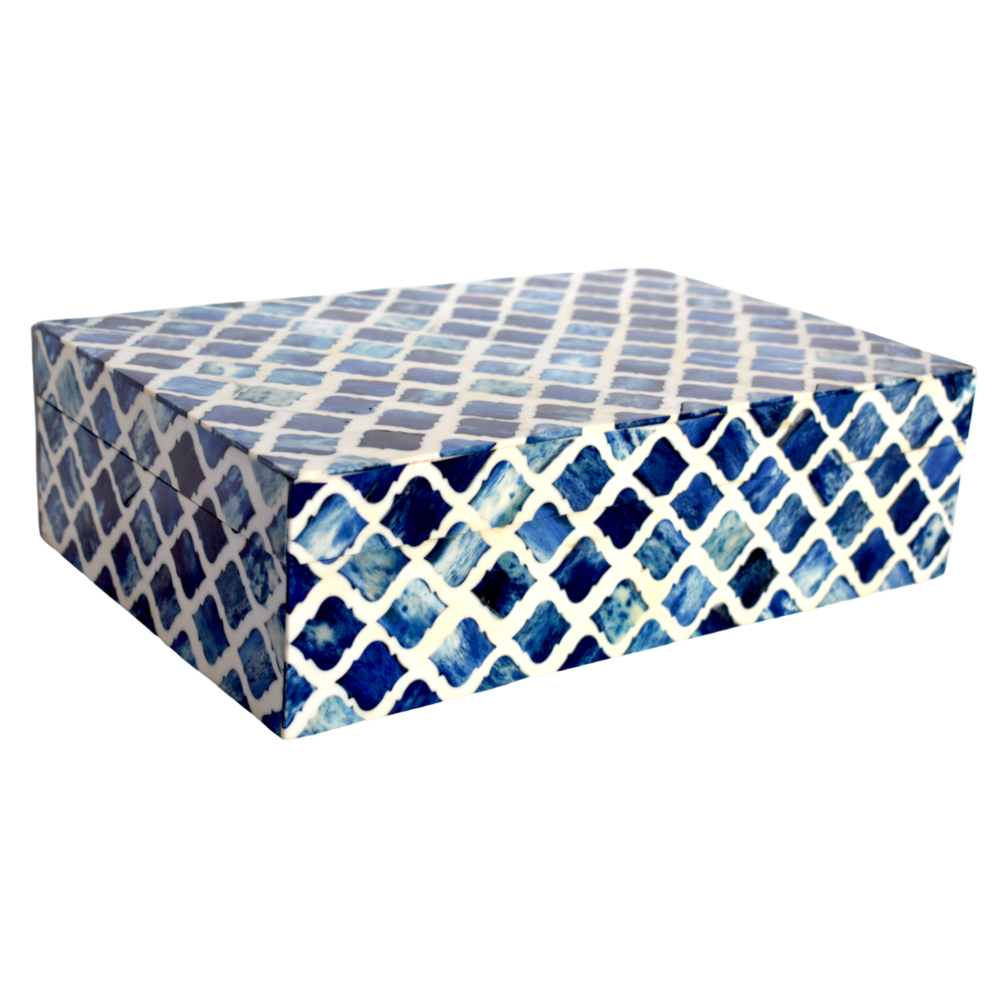 Bone Inlay Box – Indigo Mosaic Pattern