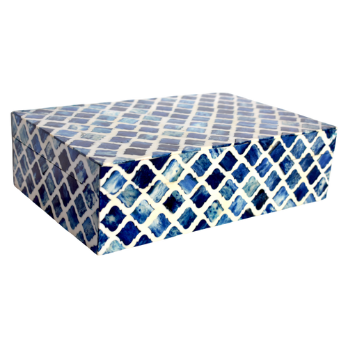 Bone Inlay Box – Indigo Mosaic Pattern