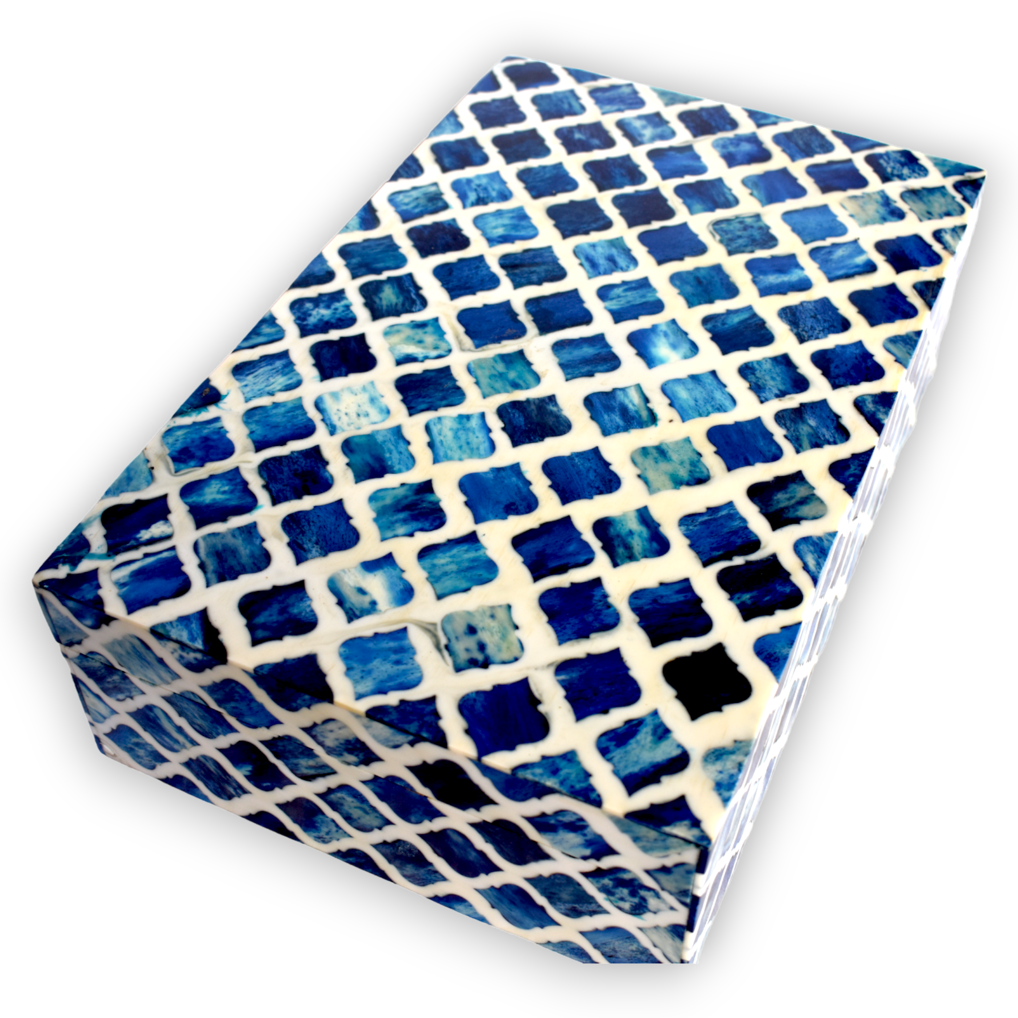 Bone Inlay Box – Indigo Mosaic Pattern