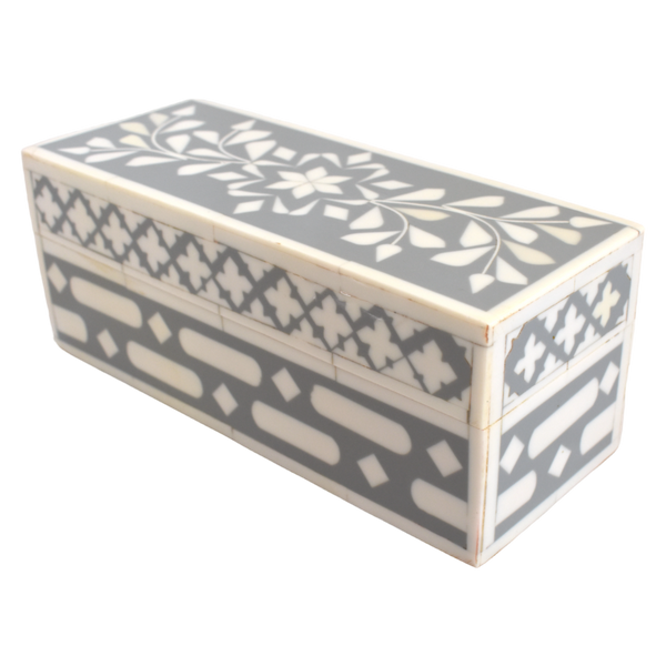 Bone Inlay Storage Box – Grey Floral Pattern