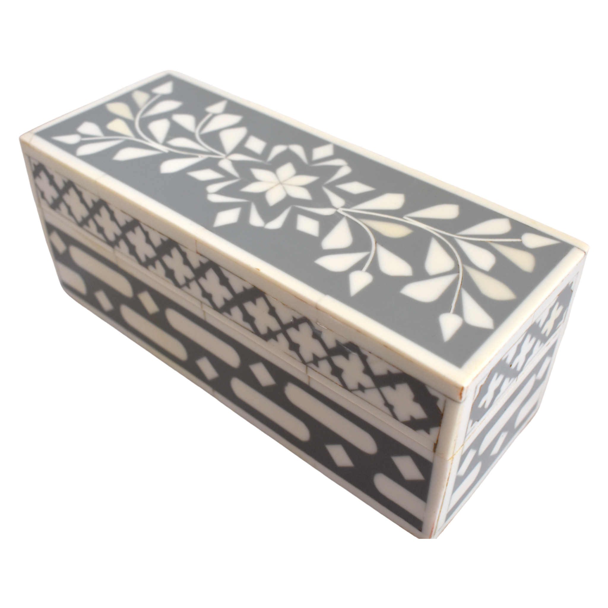 Bone Inlay Storage Box – Grey Floral Pattern