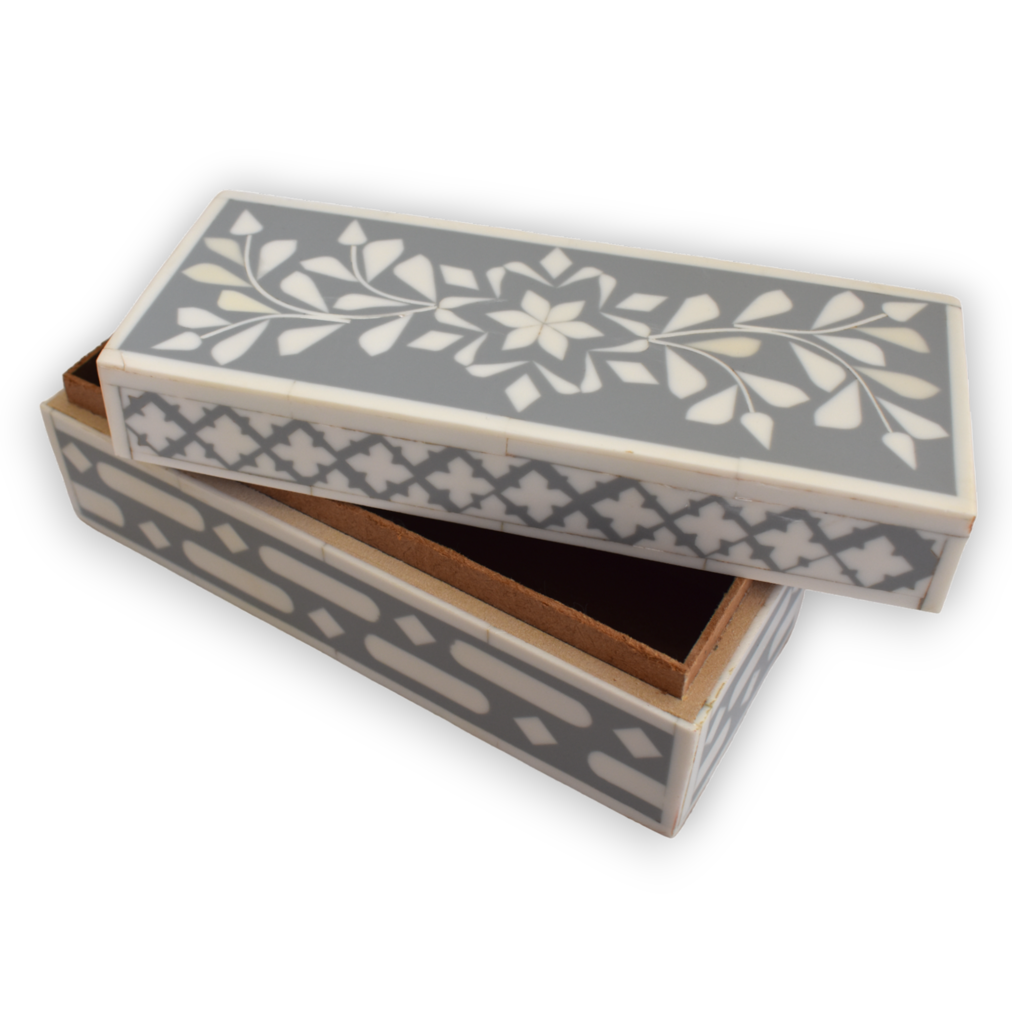 Bone Inlay Storage Box – Grey Floral Pattern