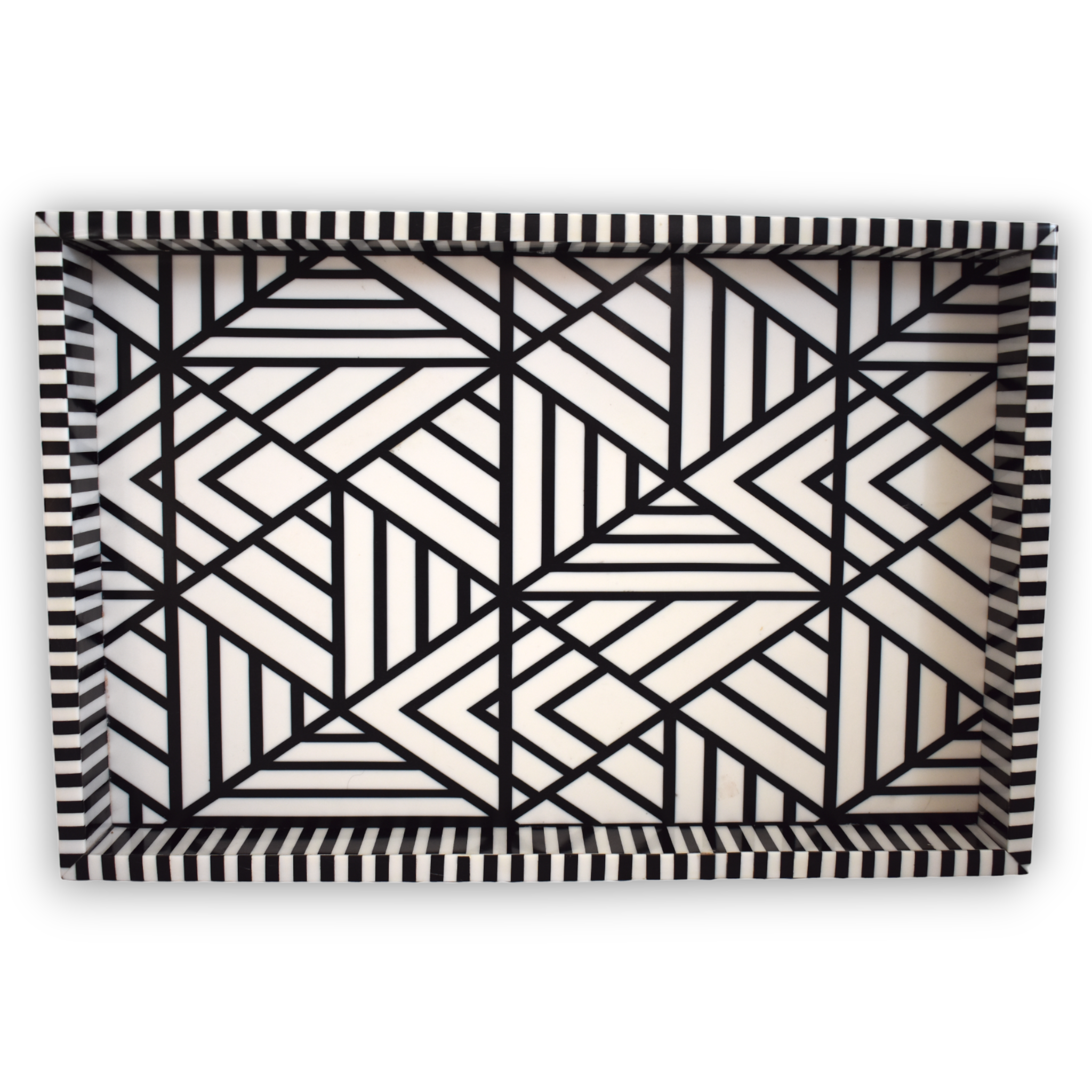 Bone Inlay Rectangle Tray – Black & White Geometric