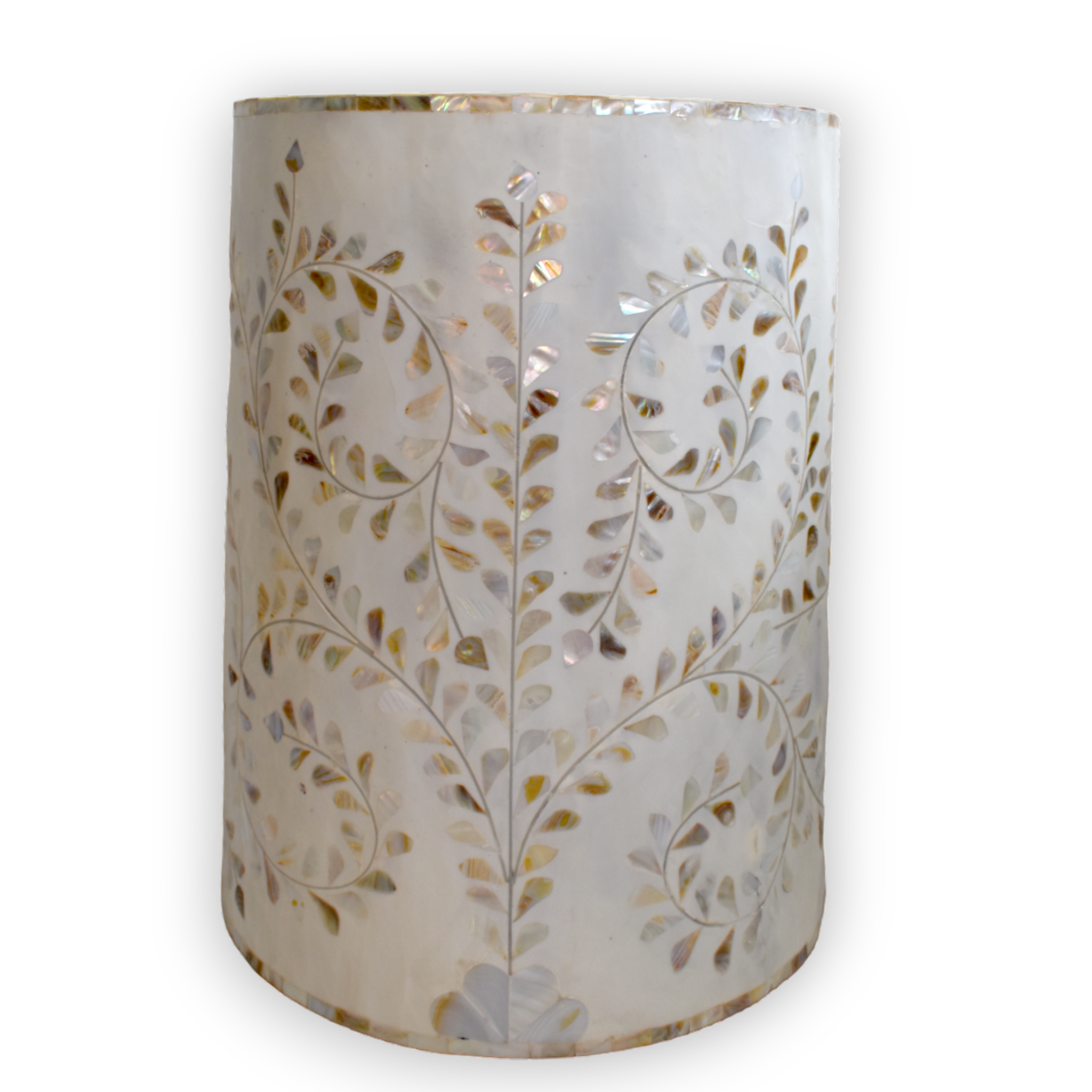 Mother of Pearl Drum Side Table – Floral Vine Pattern
