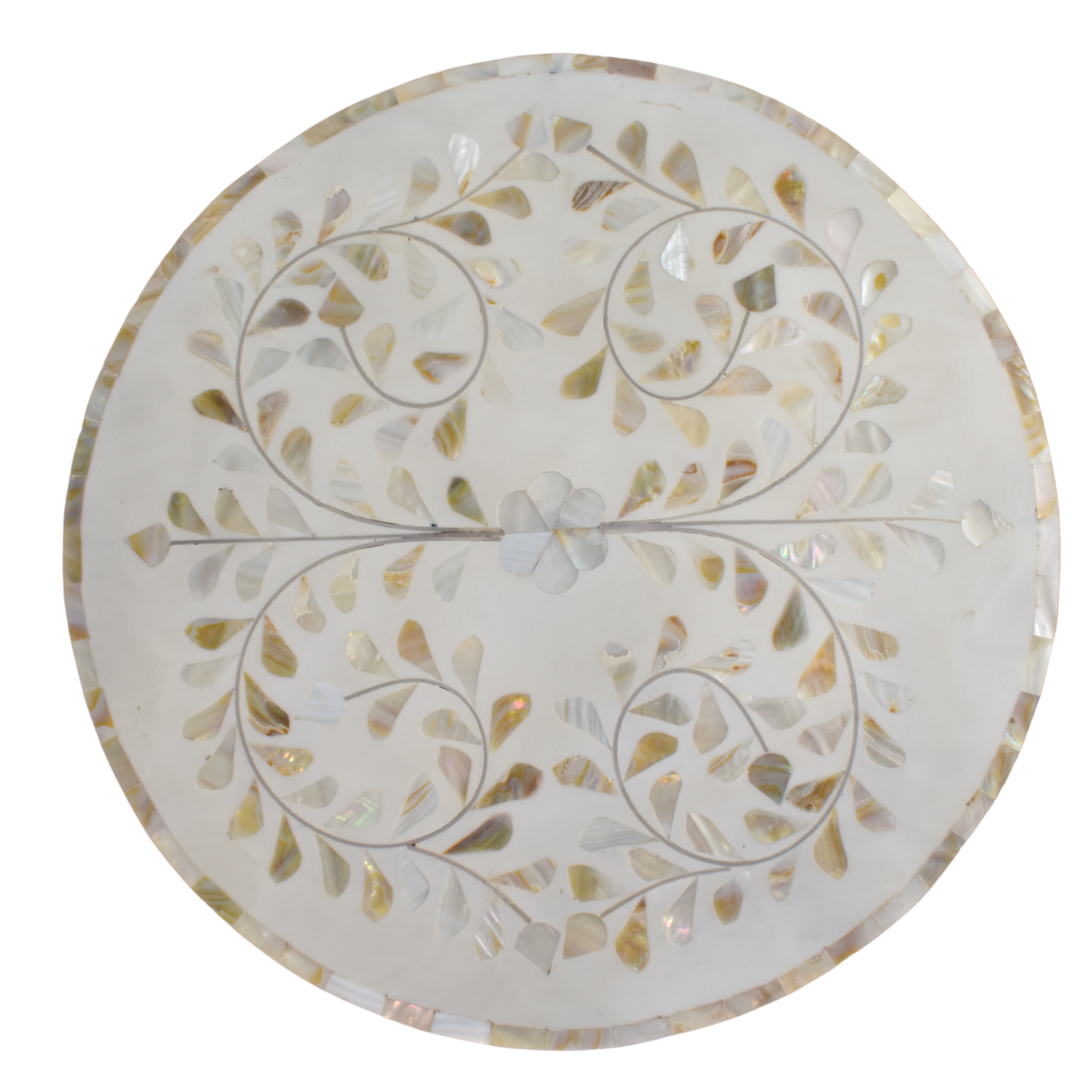 Mother of Pearl Drum Side Table – Floral Vine Pattern