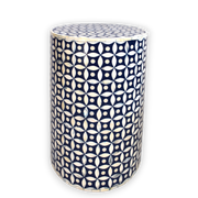 Bone Inlay Drum Side Table – Interlock Fret Pattern