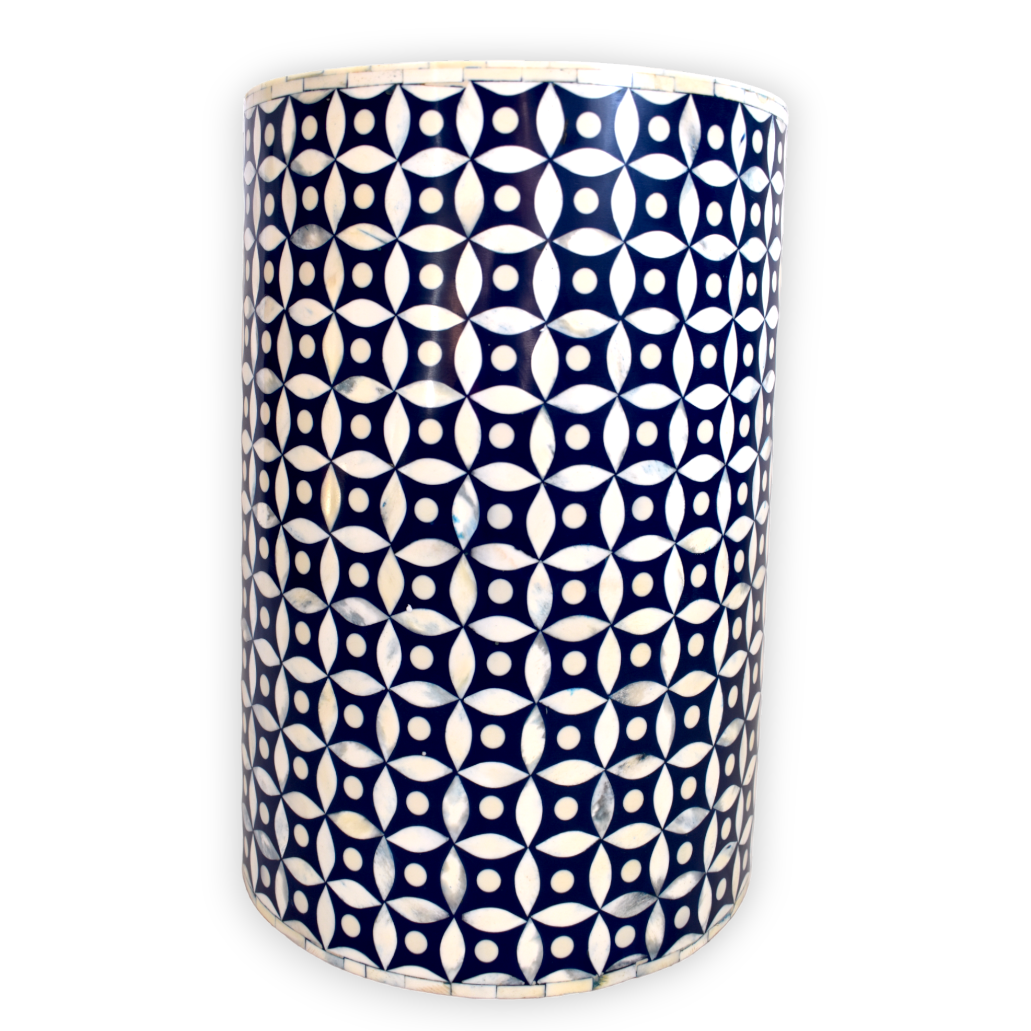 Bone Inlay Drum Side Table – Interlock Fret Pattern