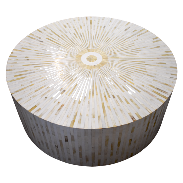 Bone Inlay Round Coffee Table – Starburst Pattern