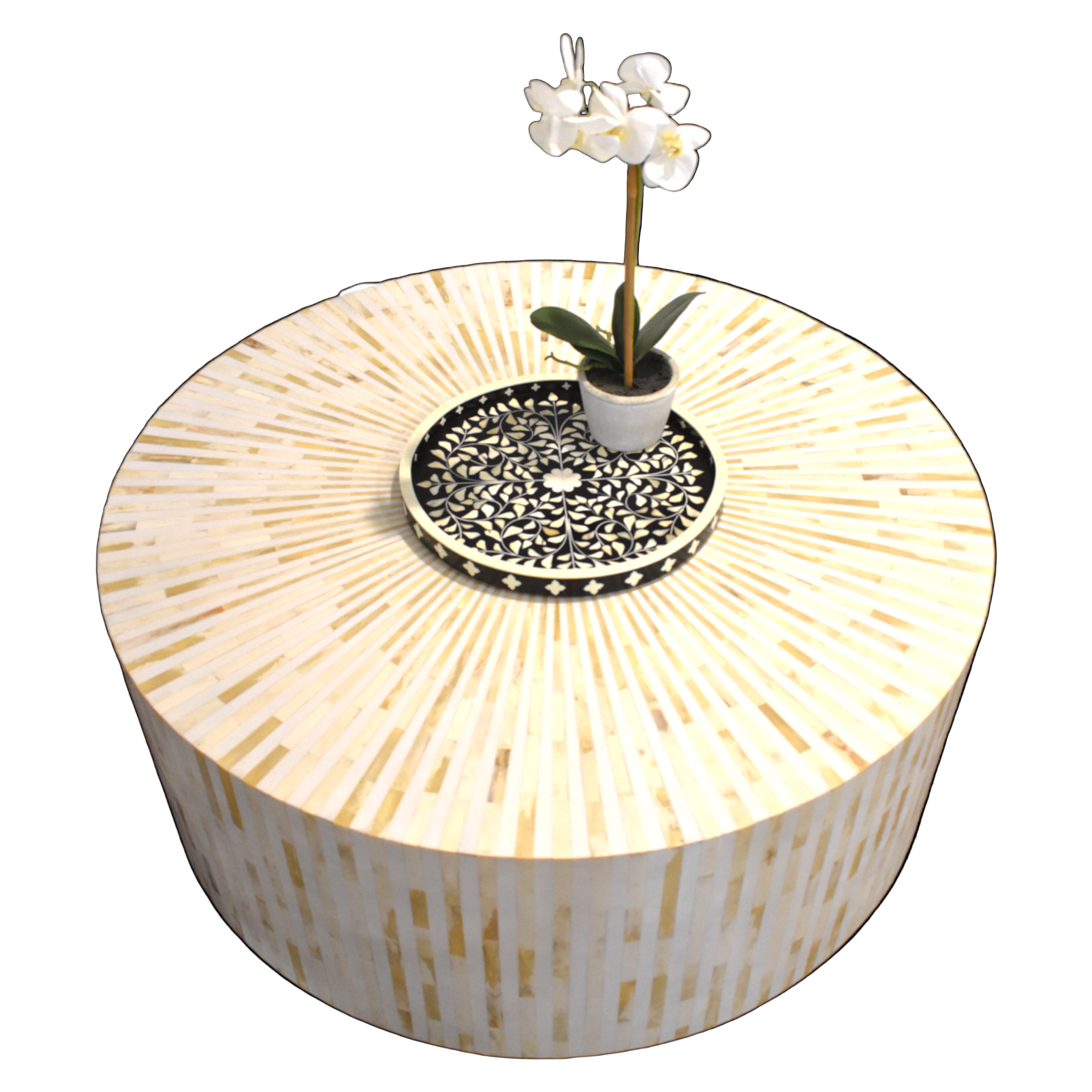 Bone Inlay Round Coffee Table – Starburst Pattern